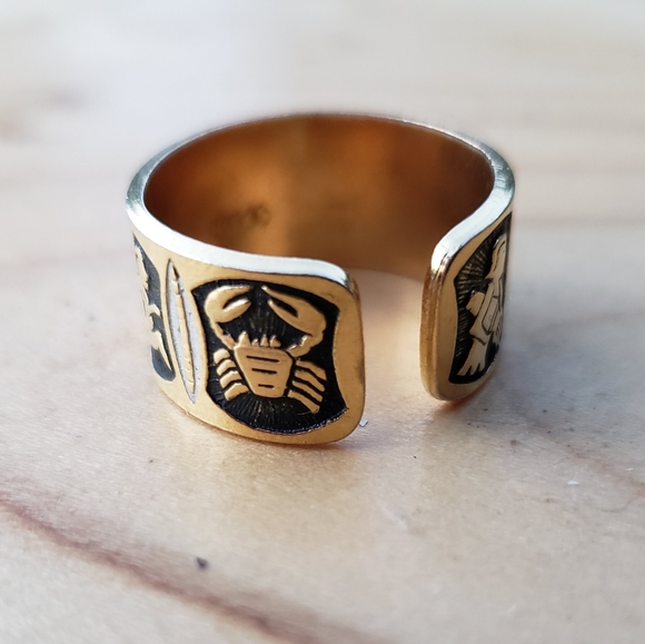 Unique Vintage Toledo Spanish Zodiac Damascene Ring - Picture 4 of 9